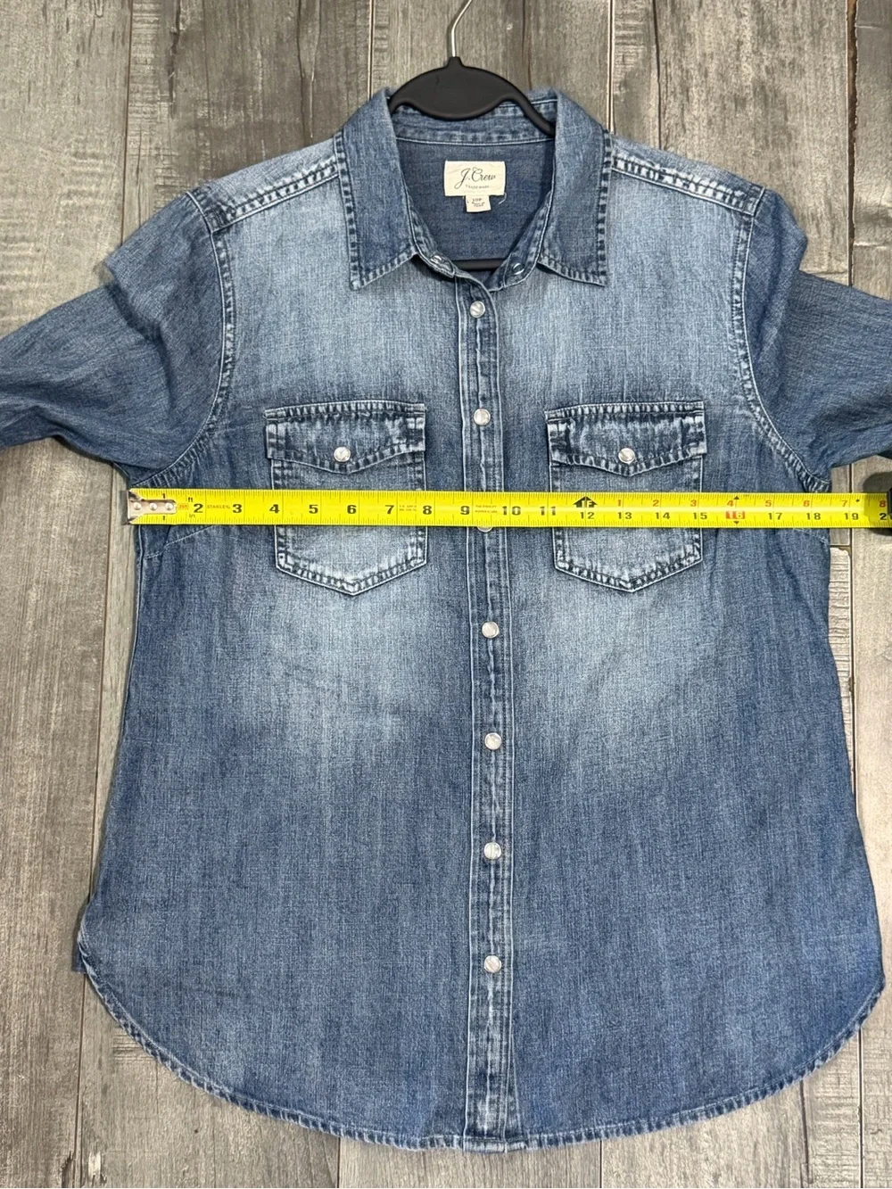 J.Crew Women’s 10P Petite Denim Western Shirt Pearl Snap 100% Cotton Blue